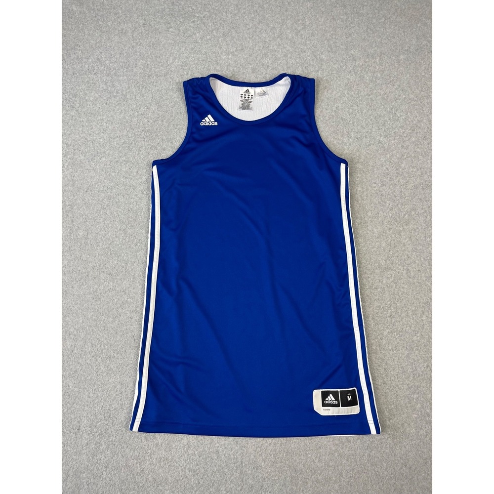 Adidas Practice Basketball Jersey Womens M Blue White Reversible Mesh 3 Stripe